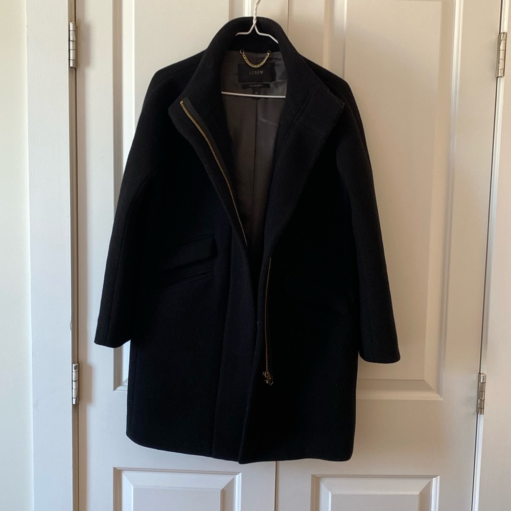 J Crew Italian Wool Black Coat Jacket Size 4P